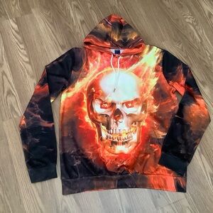 Men Size XL Skull Flames Hoodie All Over Print  Pullover Sweatshirt By  Laidipas